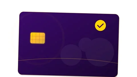 Deep Violet and Warm Gold Fintech Payment Card with Luminous Data Chip and .. 動画素材 346611637
