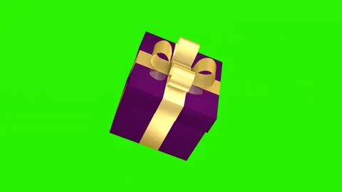 Deep violet gift box with golden ribbon and bow rotates seamlessly Stock Footage 323450025