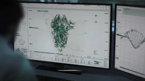 Deep virus analysis process. SARS-COV-2 Spike Protein Structure was identified. Stock Footage 205602319