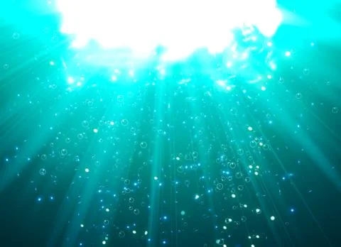 Deep Water Bubbles Blue Color Illuminated By Rays Of Light Stock Illustration