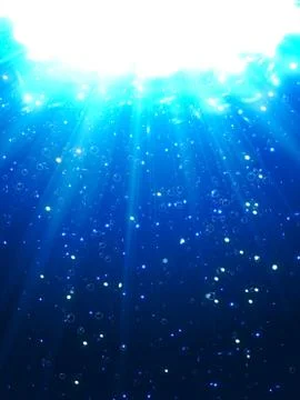 Deep Water Bubbles Dark Blue Color Illuminated By Rays Of Light Stock Illustration