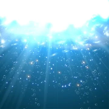 Deep Water Bubbles Dark Blue Color Illuminated By Rays Of Light Stock Illustration