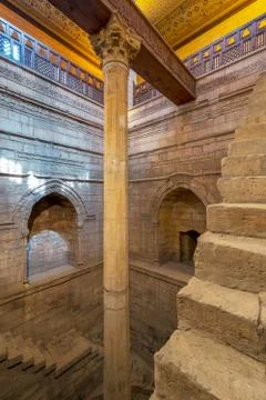 Deep well of Nilometer building, Cairo, Egypt Foto stock