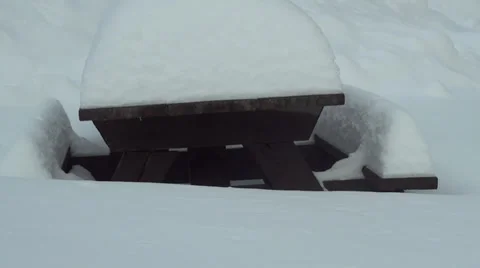 Deep Winter Snow Picnic Table Stock Footage 33262480