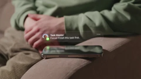 Deep work reminder on smartphone screen to focus on task first Stock Footage 334732243