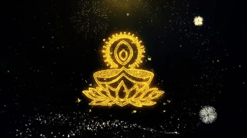Deepak Diya Lamp Written Gold Particles Exploding Fireworks Display Stock Footage 106940135