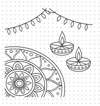 Deepavali celebration concept vector featuring oil lamps, decorative toran light 스톡 일러스트
