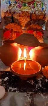 Deepawali festival in Hindu Religion saxena community  oil lamp for Lighting Stock Photos