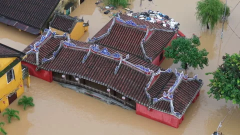 The deepest flood in history in Hoi An, Da Nang 2025 Stock Footage 320878679