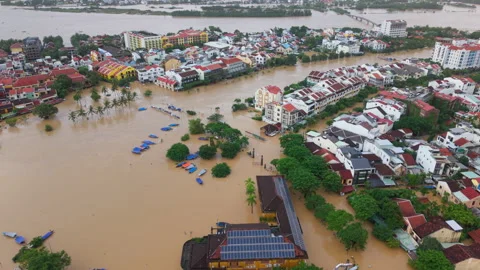 The deepest flood in history in Hoi An, Da Nang 2025 Stock Footage 320878907