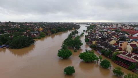 The deepest flood in history in Hoi An, Da Nang 2025 Stock Footage 320879335