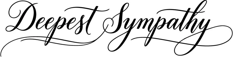 Deepest Sympathy elegant script text, condolence, grief, and loss message Stock Illustration