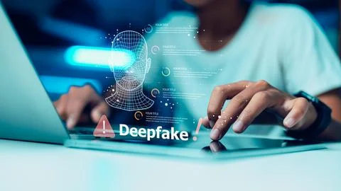 Deepfake Detection and Cyber Security Concept with AI Biometric Face Scanni.. 스톡 사진