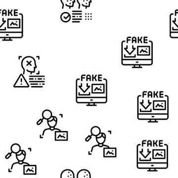 Deepfake Face Fake Seamless Pattern Vector Stock Illustration