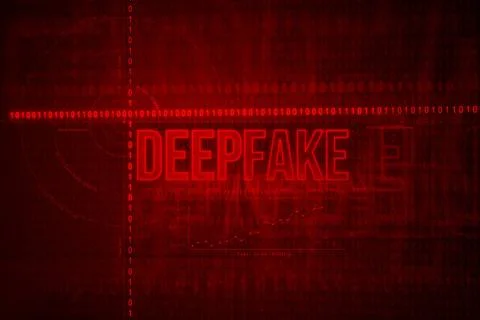 Deepfake Red screen and elements, text in capital letters. Deepfake means ... Stock Photos