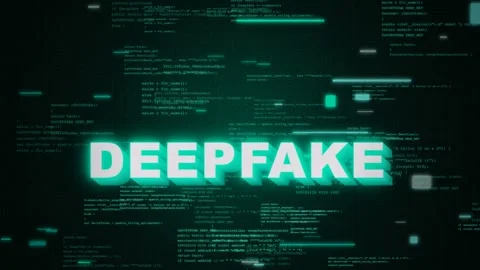 Deepfake Text Overlay on Digital Matrix Background. Stock Footage 336620457