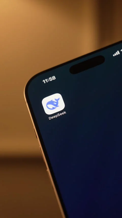 DeepSeek AI App Opening on Smartphone Screen Stock Footage 343389591