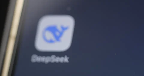 Deepseek app on smartphone’s screen rotating Stock Footage 301257230