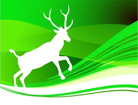 Deer on Abstract Green Background Stock Illustration