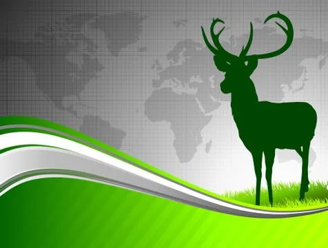 Deer on Abstract Green Background with World Map Stock Illustration
