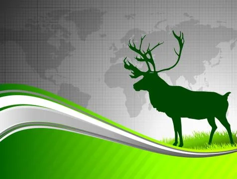 Deer on Abstract Green Background with World Map Stock Illustration
