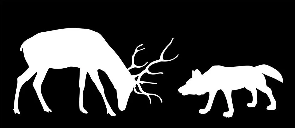 Deer against wolf vector silhouette illustration isolated. Stock Illustration