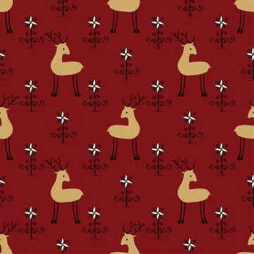 Deer among flowers seamless pattern Stock Illustration