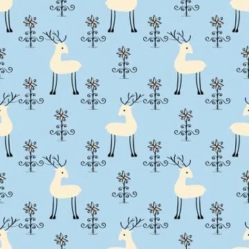 Deer among flowers seamless pattern Stock Illustration
