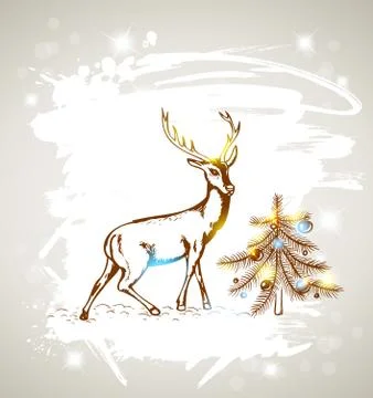 Deer and Christmas tree Stock Illustration