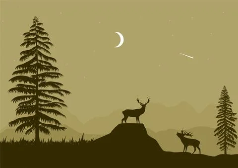 Deer and crescent moon Illustrazione stock