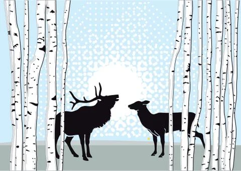 Deer and Doe in Forest Stock Illustration