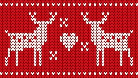 Deer and Heart Red Embroidery for Christmas Vector Illustrazione stock