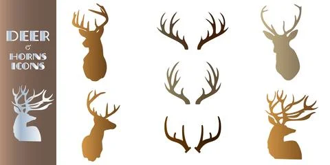 Deer and horns vector icon set Stock Illustration