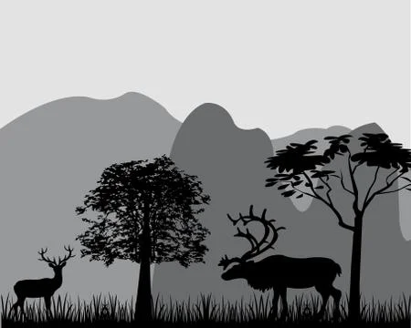 Deer and mountains Stock Illustration