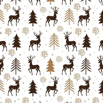 Deer and pine tree seamless pattern Stock Illustration