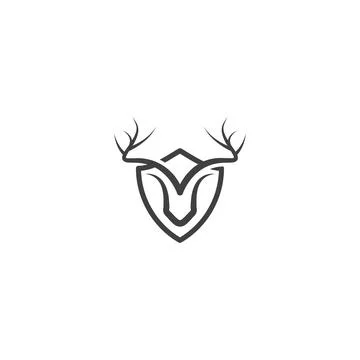 Deer and shield, deer head. Vector logo icon template Stock Illustration