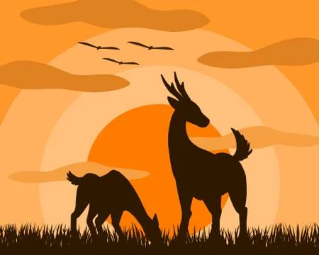 Deer and Sunset Stock Illustration