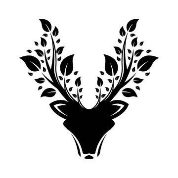 Deer And Tree Leaf Logo Design Stock Illustration