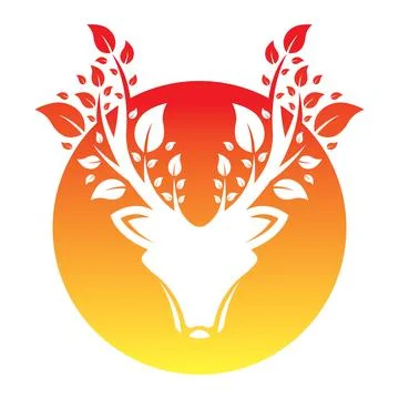 Deer And Tree Leaf Logo Design Stock Illustration