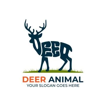 Deer animal logo design vector, logo with Warp Text Into the Shape of a dee.. Stock Illustration