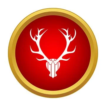Deer antlers trophy mount icon on red button Stock Illustration