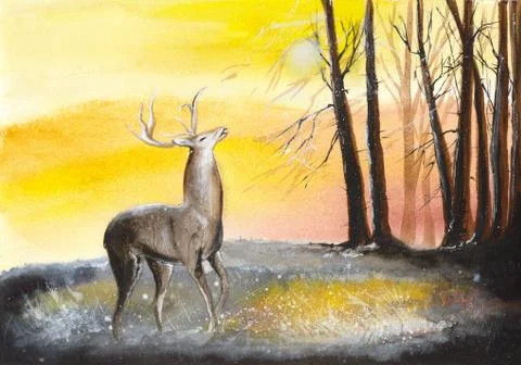 Deer in autumn forest Illustrazione stock