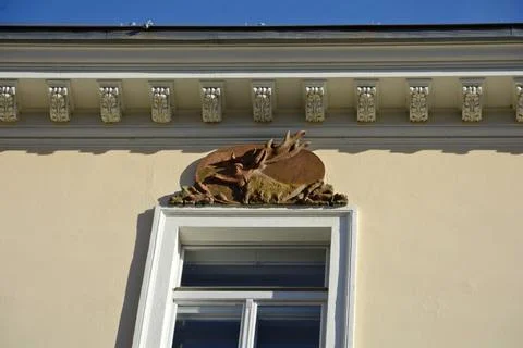 Deer bas-relief over the window. Baden near Vienna. Vein. Austria Stock Photos