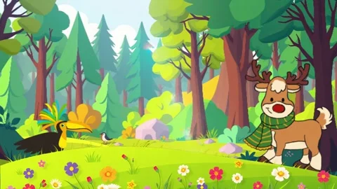 Deer with Bird Forest Background Stock Footage 301668194