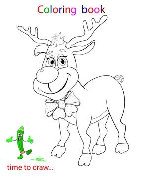 Deer with a bow, coloring in outlines Stock Illustration