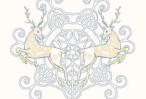 Deer card vector. Image of two deers and curl snowflake. Vector illustrati... Stock Photos