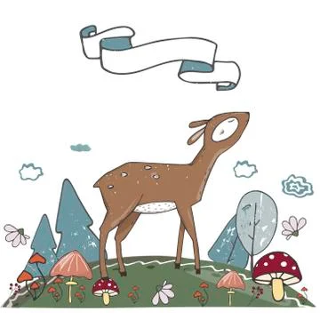 Deer character vector clip art landscape place land color texture for data te Stock Illustration