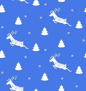 Deer christmas seamless pattern. Winter blue white simple monochrome lanscape Illustrazione stock