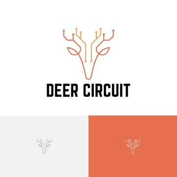 Deer Circuit Animal Electronic Computer Technology Monoline Logo Stock Illustration