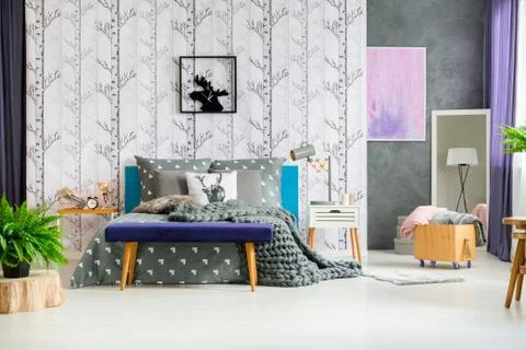 Deer clock in forest bedroom Stock Photos
